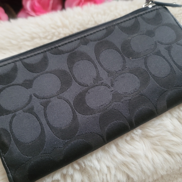 Coach Ashley Signature Satin Campbell Clutch Wristlet Trifold Black Zip … - Picture 3 of 8